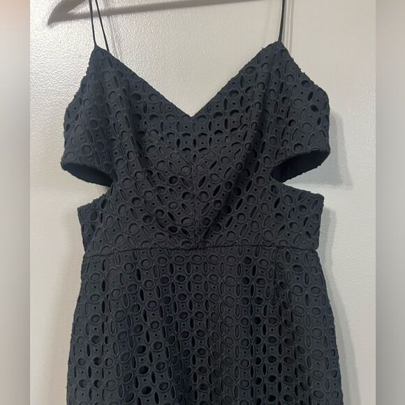 Midi Eyelet cutout perforated sheath black cocktail dress Nicholas LBD party - Picture 11 of 16